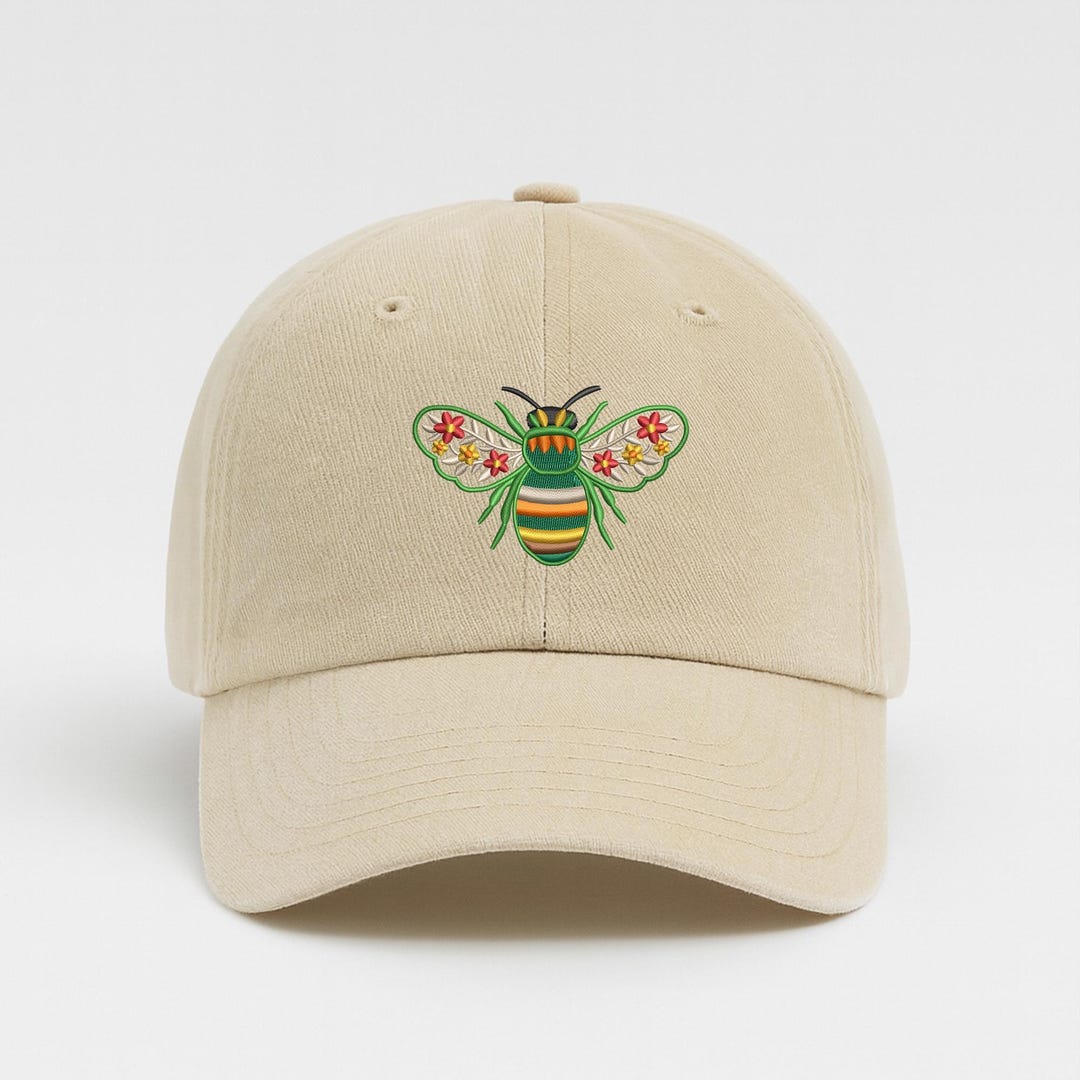 Floral Bee Embroidered Cap, Vintage Bee Lover Baseball Cap, Beautiful ...