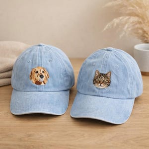 Individuell gestickter Haustier-Porträt-Hut, personalisierte Hunde- und Katzen-Baseballmütze, Hundeskizzen-Foto-Hut, Hundemama Geschenk, Erinnerungsgeschenk für Hundeliebhaber