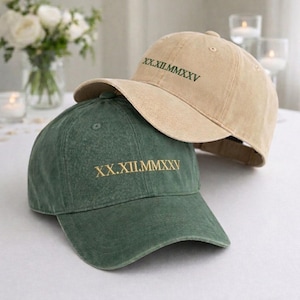 Chapeau personnalisé chiffre romain brodé, chapeau brodé date d'anniversaire, chapeau assorti pour mariage couple, casquette de baseball pour elle et lui, cadeau de jeunes mariés