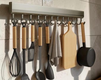 Ganchos de cocina de pared / Soporte para utensilios sin taladro / Organizador de toallas y abrigos para baño / Almacenamiento que ahorra espacio