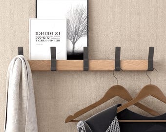 Perchero nórdico de madera / Ganchos de aluminio / Organizador de entrada / Perchero de pared moderno / Decoración minimalista para el hogar
