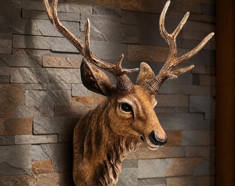 Cabeza de ciervo artificial para colgar en la pared, decoración rústica de granja, cabeza de ciervo con astas de taxidermia artificial, arte de pared llamativo, idea de regalo única