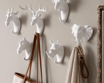 Gancho de pared vintage con forma de cabeza de ciervo / Perchero rústico con astas / Soporte para abrigos, sombreros, bufandas y llaves / Organizador decorativo de pared