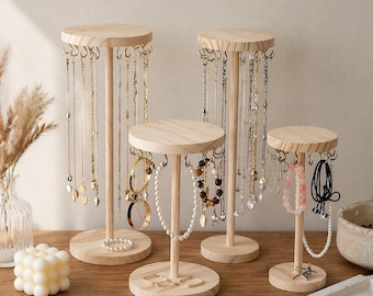 Organizador de joyas de madera de nogal / Soporte redondo de pared para collares / Estante minimalista / Almacenamiento para decoración del hogar