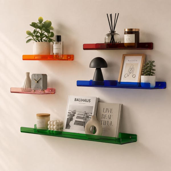 Modern Acrylic Floating Shelf – Colorful Wall Mounted Display for Living Room, Bedroom