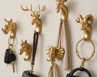 Gancho de pared con forma de cabeza de animal / Perchero con forma de ciervo, caballo, elefante o jirafa / Soporte para abrigos, sombreros y llaves / Organizador de almacenamiento para el baño