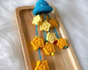 Giostrina per culla a forma di stella all'uncinetto, decorazioni celestiali per la cameretta, giostrina boho per culla, tema Notte stellata