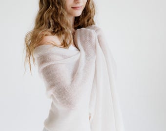 Long wide mohair silk scarf, lightweight handmade elegant wrap