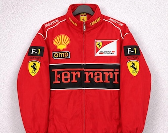 Vintage Ferrari F1 Racing Jacket, Red Motorsport Bomber Coat, Unisex Streetwear Gift