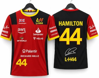 Lewis Hamilton 44 Racing Shirt | Formula Style Jersey, Red Black Motorsport Tee