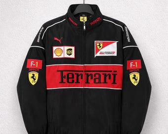 Vintage Ferrari F1 Racing Jacke, Retro Motorsport Bombermantel, Streetwear Scuderia Ferrari Bekleidung