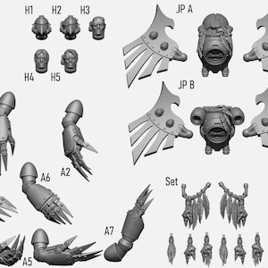 Set de accesorios de ciencia ficción para miniaturas de 28 mm: cabezas estilo cuervo, hombreras, mochilas propulsoras y accesorios, piezas de resina para kits de conversión de estilo Grimdark.