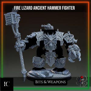 Fire Lizard Ancient Hammer Decorative Panels – Cybernetic Heavy Walker Upgrade Armor 28 mm, Tech Mech Suit Bits, Tabletop Resin Kitbash