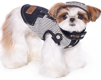 Spring Summer Denim Vest – Leash Compatible Handsome Pet Clothes, Lightweight Jean Vest for Schnauzer, Casual Outdoor Jacket