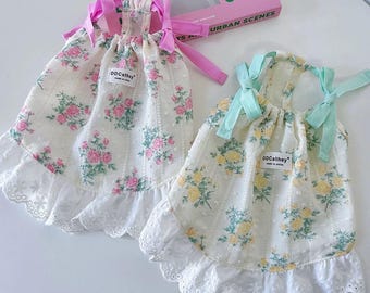 Summer Embroidered Floral Tank – Bow Vest for Maltese & Small Dogs, Breathable Lightweight Pet Outfit, Pet Daily Wear