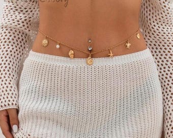 Tassel Starfish Shell Metal Waist Chain — Summer Beach Vacation Hip Chain, Versatile Seaside Travel Accessory for Women
