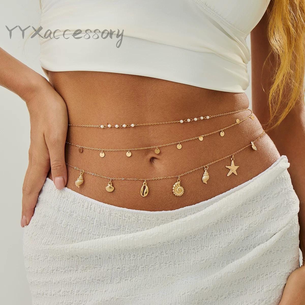 1pc Retro Bohemian & Ocean Style Gold Metal Starfish Decor Waist Chain Amazon.com: Starfish Waist Chain for Women Gold Sea Star  main image 2