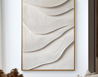 White Wave Textured Original Oil Painting Neutral Wall Art Earth Tone Impasto Painting Contemporary Modern Home Art Living room Decor