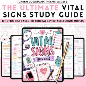 Nursing Study Guide Printable, Vital Signs Cheat Sheet, Nurse Reference Chart, Blood Pressure Heart Rate Guide, Nursing School Digital PDF