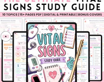 Nursing Study Guide Printable, Vital Signs Cheat Sheet, Nurse Reference Chart, Blood Pressure Heart Rate Guide, Nursing School Digital PDF