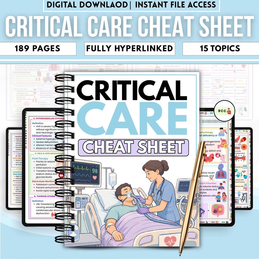 ICU Critical Care Cheat Sheet | Nursing Study Guide (PDF Download) - Etsy
