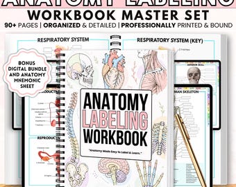 Anatomy Labeling Workbook | Nursing Study Guide Physical Book | Human Body Systems | A&P Printable Worksheets | 90+ Pages | Digital Bonus