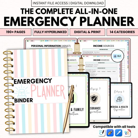 Emergency Planner Binder PDF | Family Organizer Printable | Important Documents Organizer | Home Management System  | Instant Download