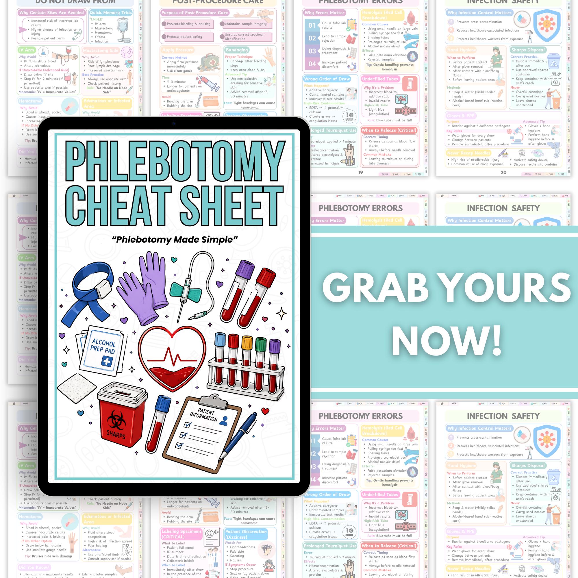 Phlebotomy Reference Phlebotomy Cheat Sheet PDF | Blood Draw Guide | Order of Draw & Tube ...