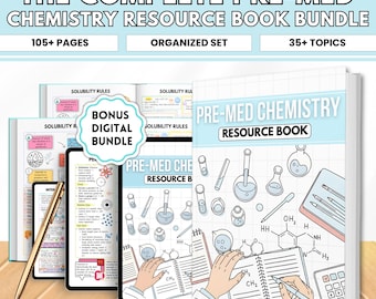 Pre Med Chemistry Book Bundle | 105+ Pages Study Guide + Digital PDF | MCAT Chemistry Notes, Organic & Inorganic Review, Formula Sheet