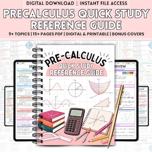 Vorkalkül Studienführer PDF |  Druckbare Notizen | Trigonometrie Algebra Formeln | Kurzanleitung | Digitaler Download