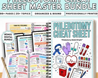 Phlebotomy Reference Book | Venipuncture Guide | Order of Draw Cheat Sheet | Lab Tech Nursing Student Gift | Spiral Bound Physical Study Aid