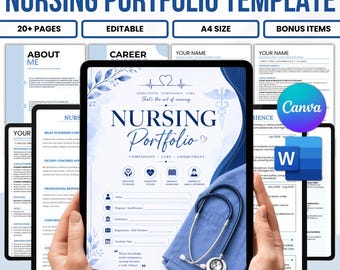 Nursing Portfolio Template Editable Canva, Nursing Student Resume Cover Letter, Printable Nurse Binder, Instant Download