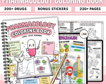 Pharmacology Coloring Book PDF | Nursing Study Guide | Drug Mechanisms & Mnemonics | Visual Learning Workbook for Medical Students