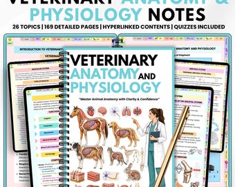 Veterinary Anatomy Physiology Study Sheets | Animal Body Systems Guide | Veterinary Student Notes Bundle | Printable PDF