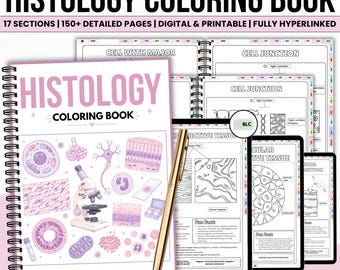 Histology Coloring Book for Nursing Students,  Anatomy Study Guide, Digital Download