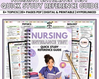 Nursing Entrance Test Quick Study Guide | 6+ Topics, 20+ Pages PDF (Digital Download)