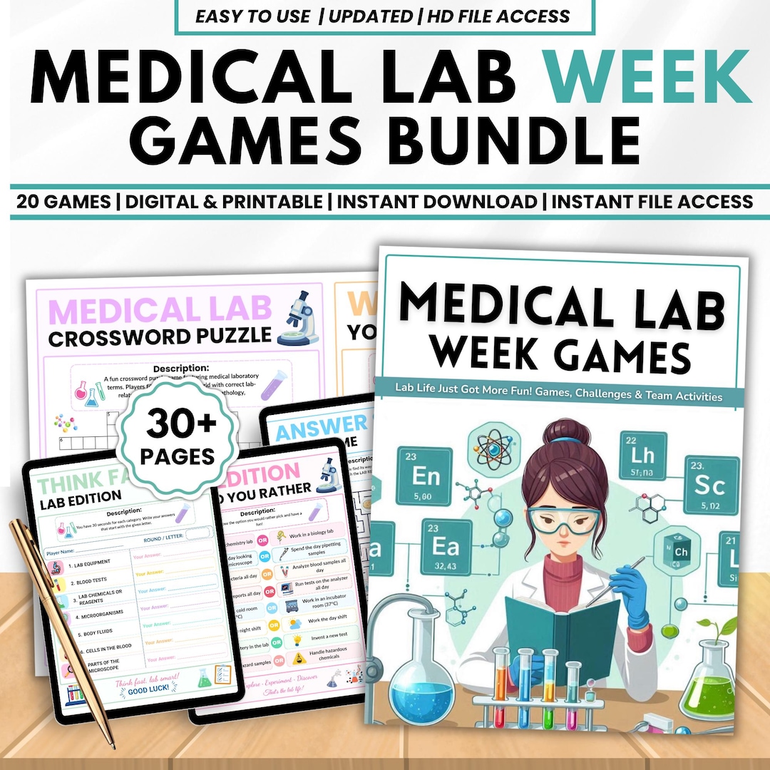 Lab Week Printable Games Bundle, Medical Laboratory Activities, 20 Lab ...