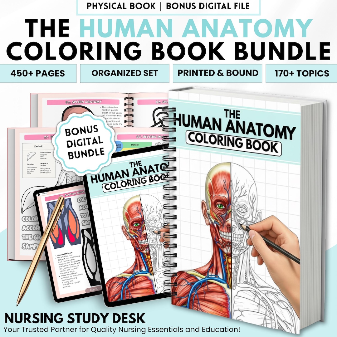 Human Anatomy Workbook Bundle | 450+ Pages Coloring Book + Quiz Sheets ...