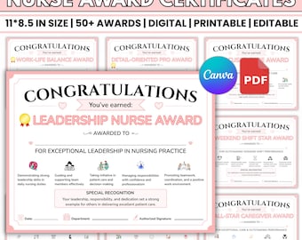 Nurse Award Certificates Printable | 50+ Nursing Staff Award Templates | Nurse Appreciation Gift PDF | Instant Download