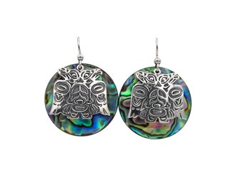 Lovebirds Sterling Silver & Abalone Disc Earrings - 1 inch