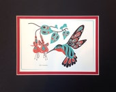 Hummingbird Fuchsia 8X10 Matted Art Card Tlingit Northwest Native American Artist