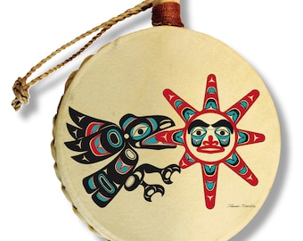 Raven Stealing The Sun Holiday Drum Ornament / Designed by Tlingit Master Artist Israel Shotridge / Northwest Coast Art