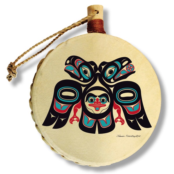 Lovebirds Holiday Drum Ornament / Designed by Tlingit Master Artist Israel Shotridge / Northwest Coast Art