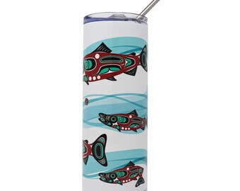 Salmon Run Formline Tumbler w/ Straw / Native American Functional Gifts / Northwest Coast Art designed by Tlingit Artist Israel Shotridge