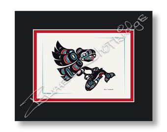 Eagle & Salmon 10" X 8" Matted Art Card / Tlingit Northwest Native American Artist Israel Shotridge