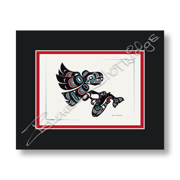 Eagle & Salmon 10" X 8" Matted Art Card / Tlingit Northwest Native American Artist Israel Shotridge