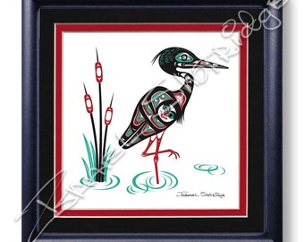 Heron  8" x 8" Giclée Art Print (Framed) / Tlingit Northwest Native American Artist Israel Shotridge