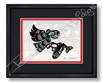 Eagle Salmon & House Screen / 10" X 8" Framed Art Card / Tlingit Northwest Native American Artist Israel Shotridge