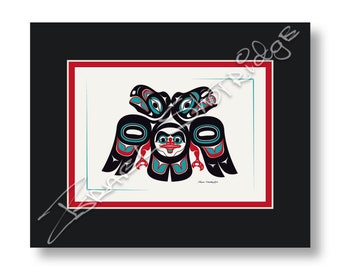 Lovebirds 10" X 8" Matted Art Card / Tlingit Northwest Native American Artist Israel Shotridge