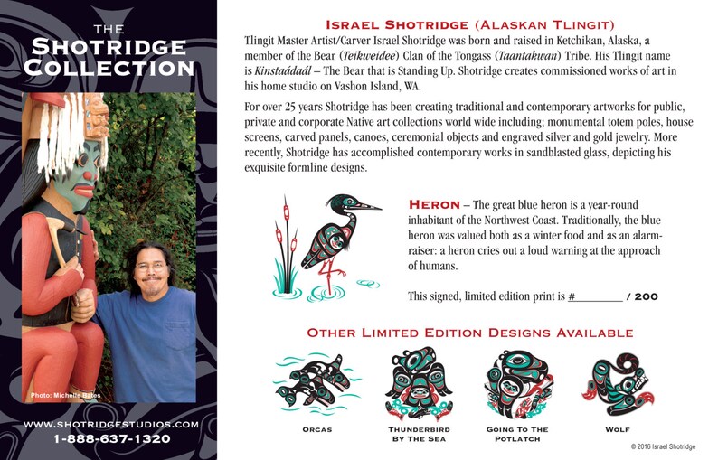 Tlingit Northwest Native American Artist Israel Shotridge Unframed Heron XL Limited Edition Gicl\u00e9e Art Print